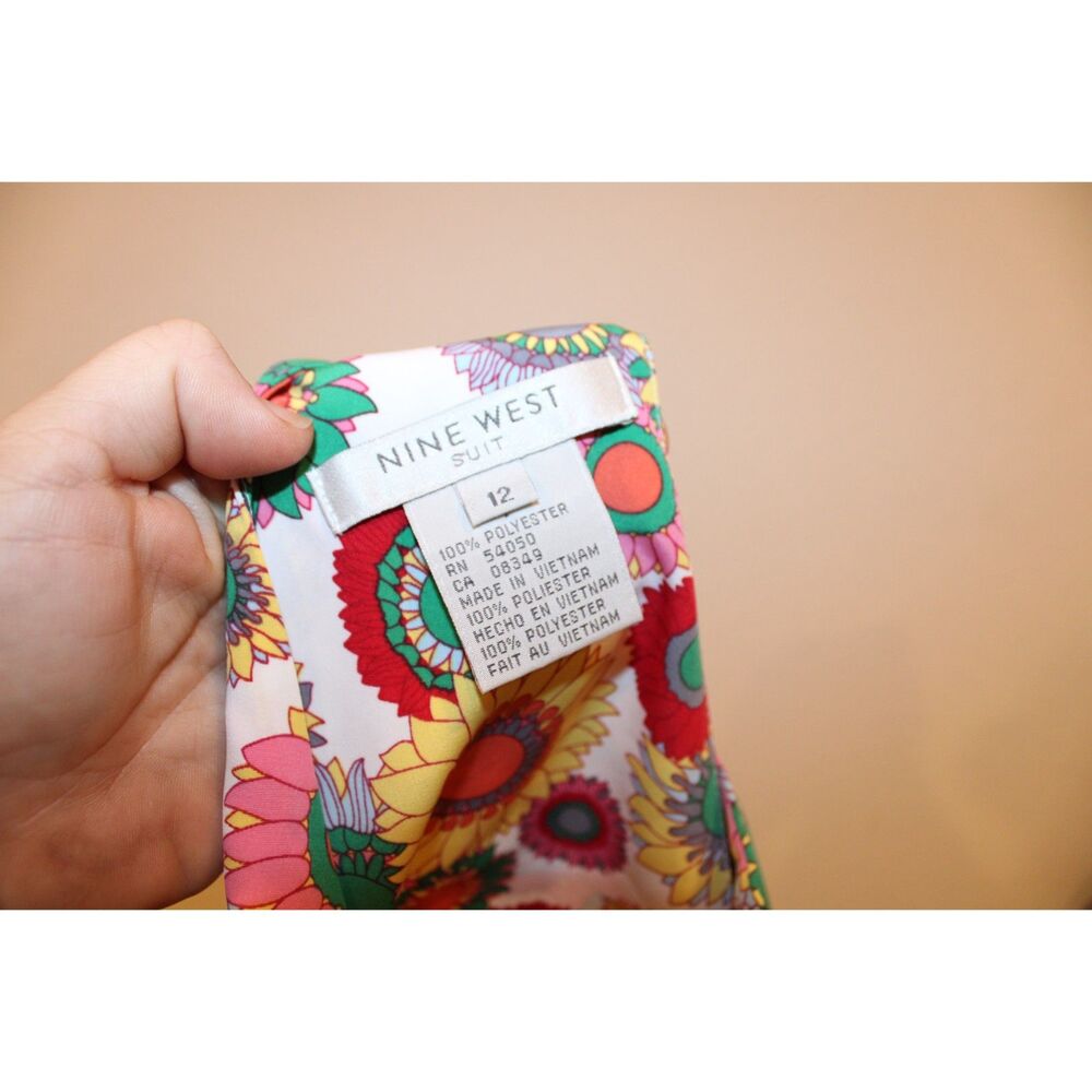 Nine West Floral Tie-Front Crop Top size 12 Y2K Retro Sleeveless Fun Print - Picture 2 of 8